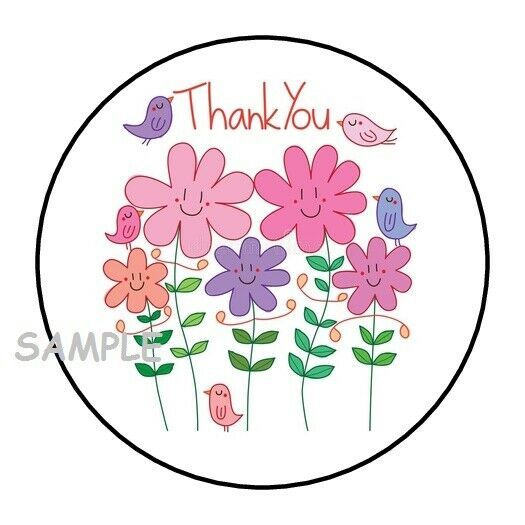 30 THANK YOU SMILEY FLOWERS ENVELOPE SEALS LABELS STICKERS 1.5