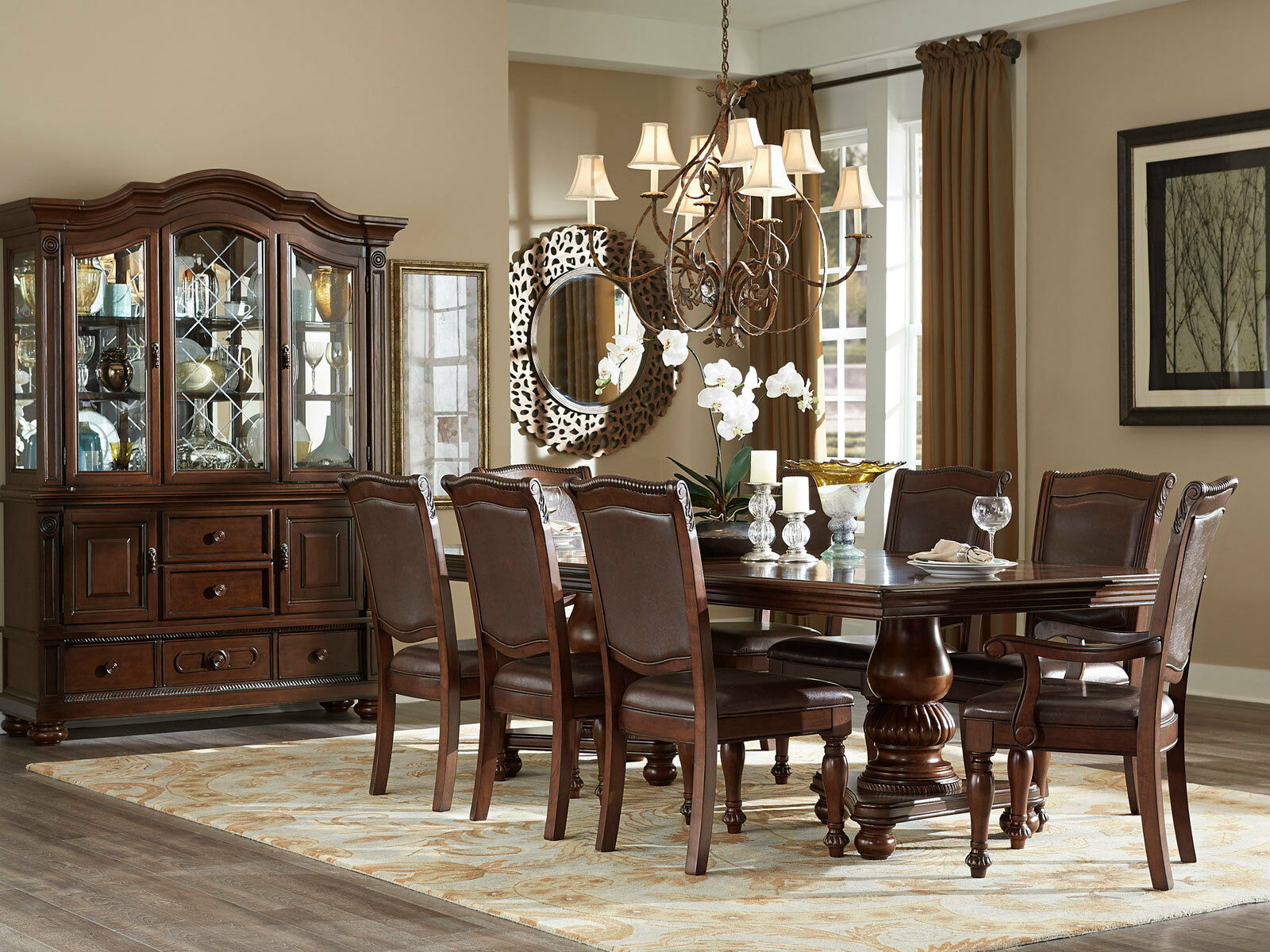 brown table with cognac chair kitchen set