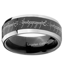 Lord of The Ring Design 10mm Two Tone Black Beveled Tungsten Engraved Ring - $53.99