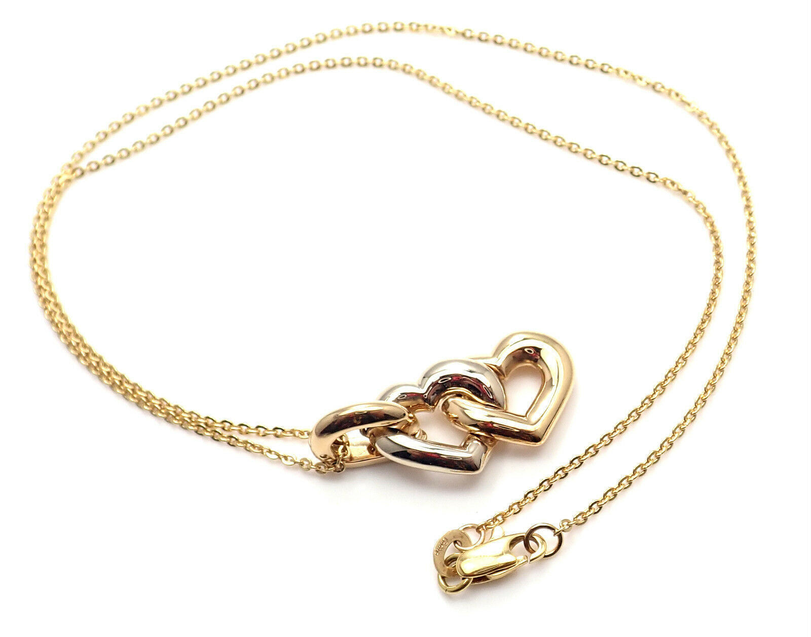 Authentic! Cartier 18K Yellow & White Gold Double Heart Pendant Chain Necklace - $2,268.00