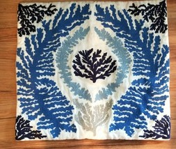 Pottery Barn Embroidered SEA CORAL Off White & Blues 18x18 NWOT #P221 - $49.00