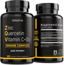 Zinc Quercetin 500mg with Vitamin C D3 Bromelain Immune Support High... - $56.99