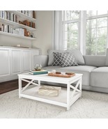 Hastings Home White Wood Modern Coffee Table with Storage  - $102.99
