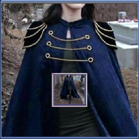 Renassiance Long Solid Dark Blue Capped Shoulder Gothic Cape Vintage Cloak Coat