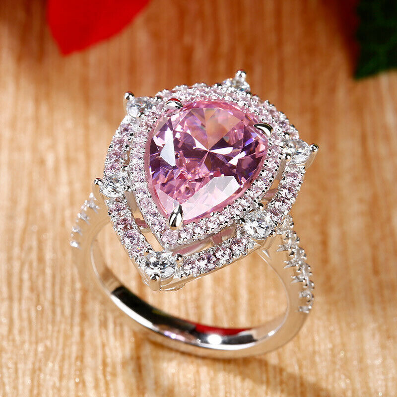 2.50Ct Pear Cut Pink Sapphire Double Halo Engagement Ring 14K White ...