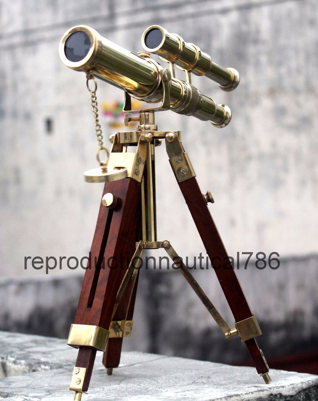 Vintage Solid Spy Glass Telescope Maritime Nautical Wooden Stand