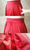 High Waisted Red Midi Length Pleated Skirt Plus Size Pleated Midi Taffeta Skirt image 3