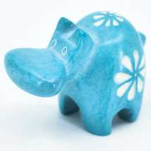 Hand Carved Kisii Soapstone Tiny Miniature Sky Blue Hippopotamus Hippo Figure image 2