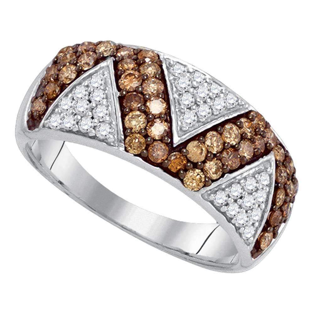 10Kt White Gold Womens Brown Color Enhanced Diamond Zigzag Band Ring 7/ ...