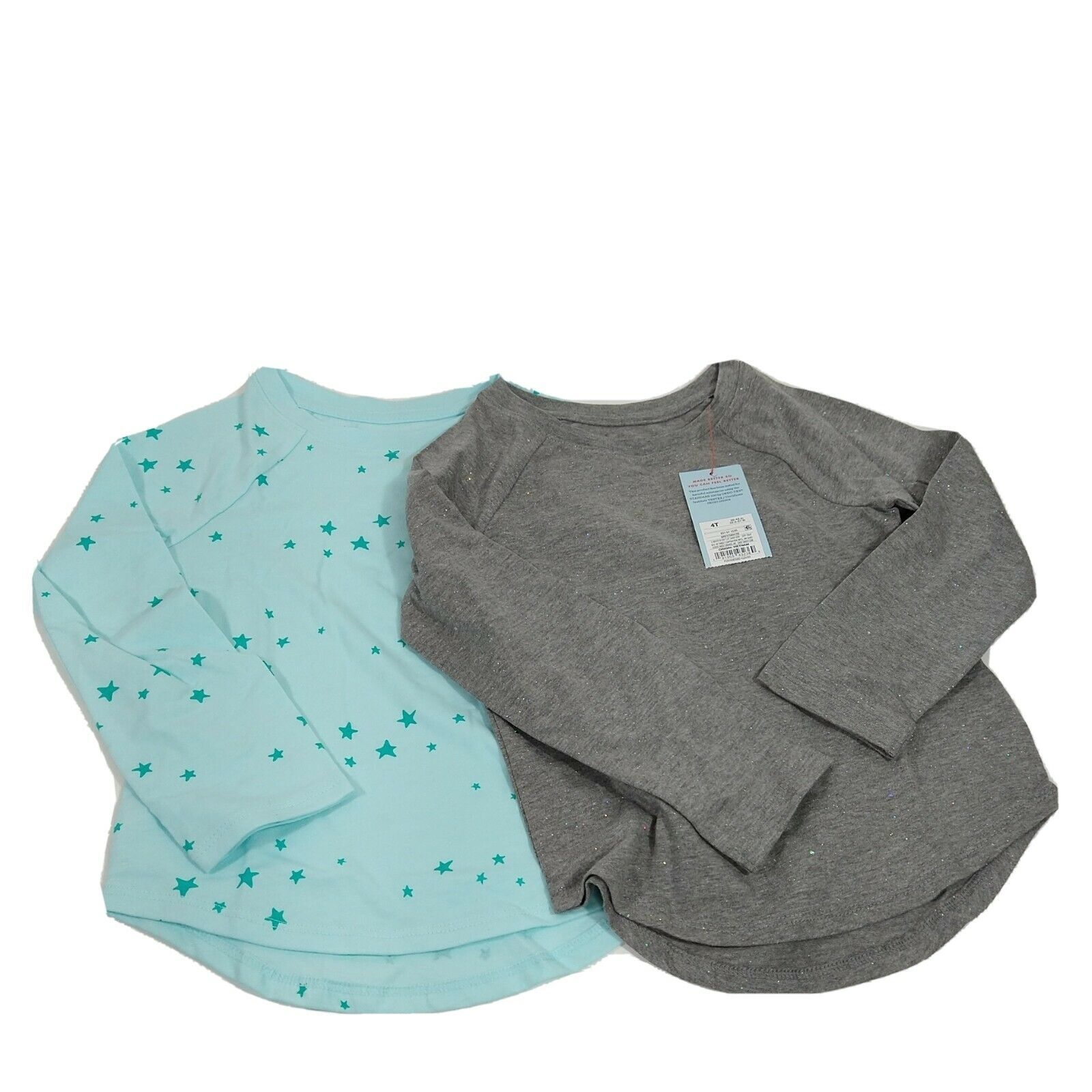 Lot of 2 Cat & Jack T-Shirts Top Girls Size 4T Blue Star & Gray Glitter Long Slv