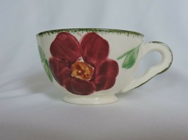 Vintage Blue Ridge Pottery Flower Ring Footed Tea Cup Green Edging Scalloped - $9.00