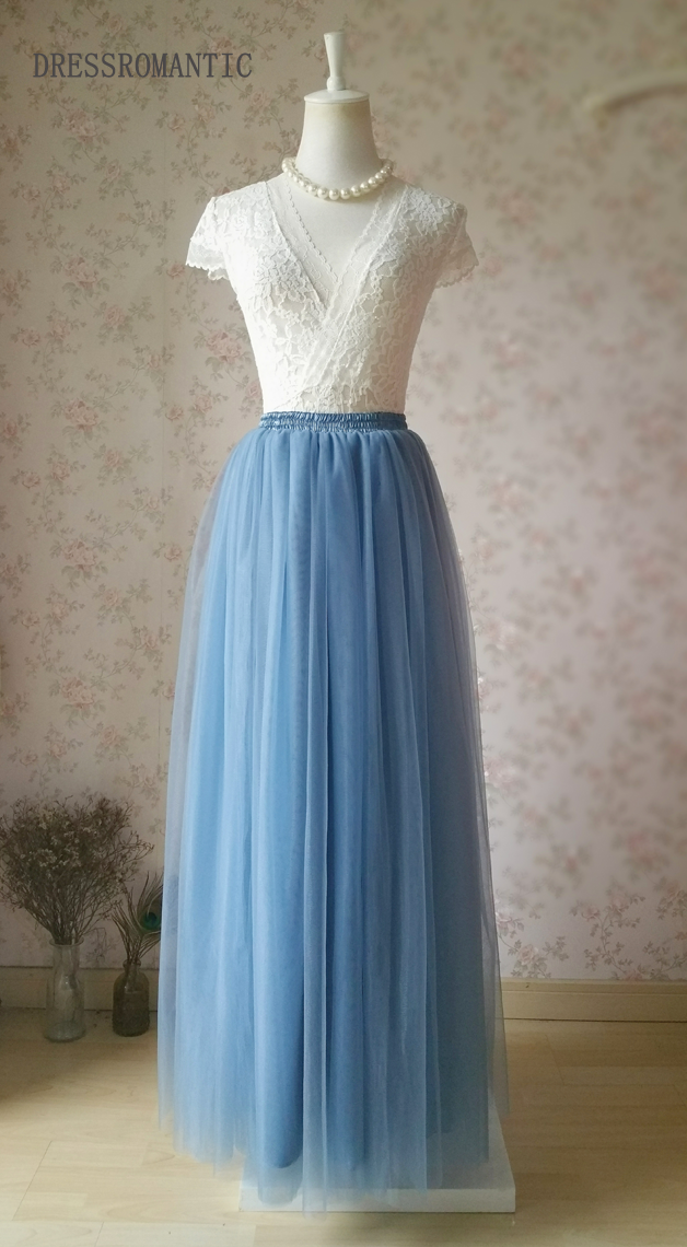 DUSTY BLUE Tulle Maxi Skirt High Waisted Dusty Blue Wedding Skirt (US0 ...