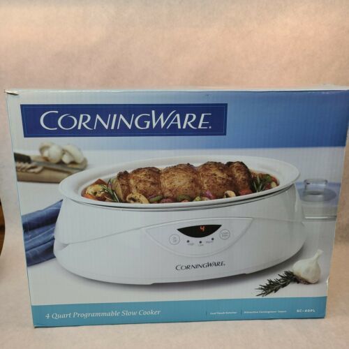 CORNINGWARE PROGRAMMABLE 4 QUART CROCK POT SLOW COOKER DIGITAL DISPLAY