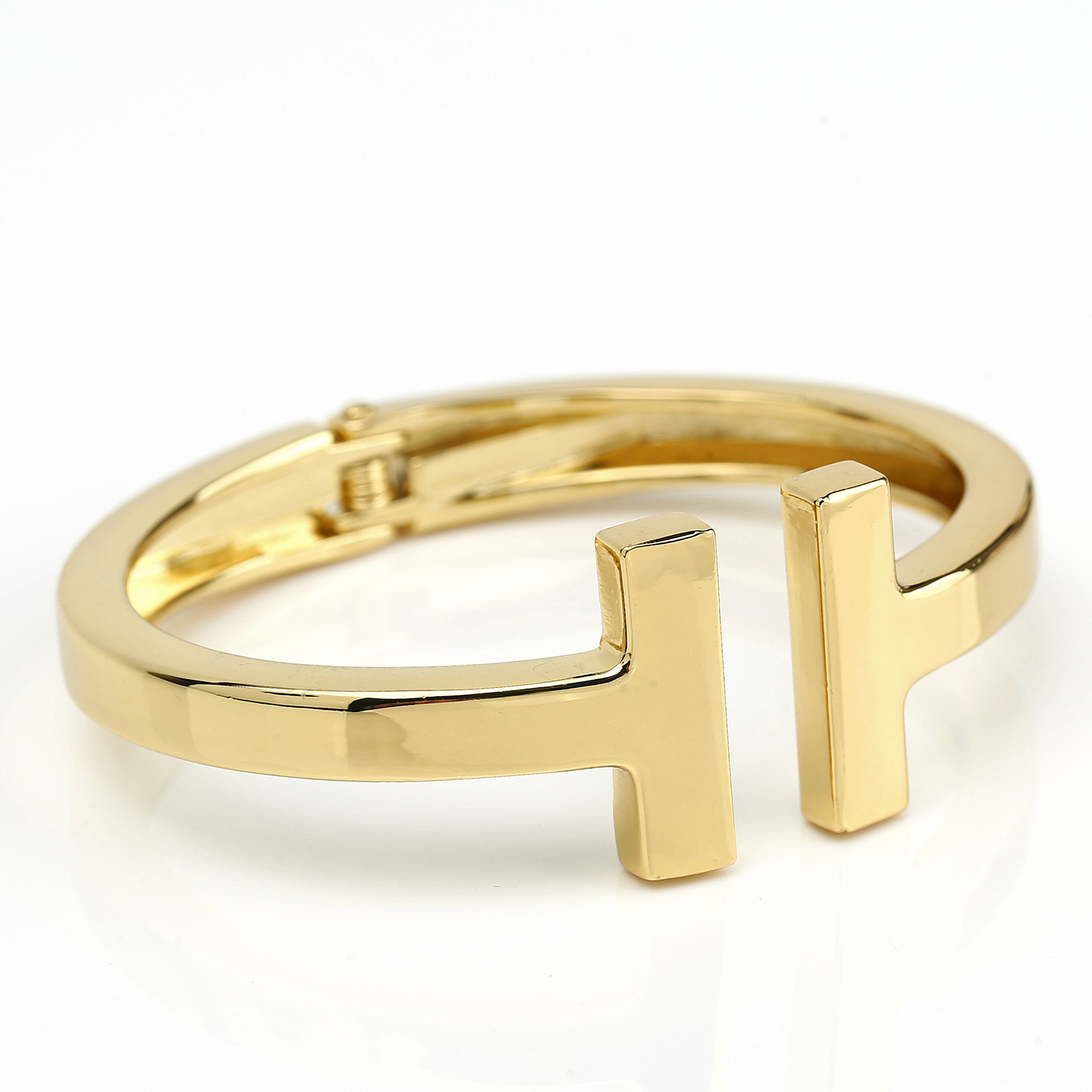 UE- Contemporary, Designer Gold Tone Hinged T-Bar Cuff Bangle Bracelet ...