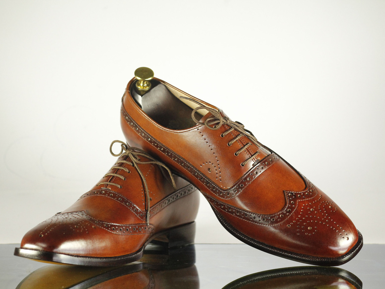 Handmade Men Brown Wing Tip Brogue Leather Formal Shoe, Men Designer Luxury Shoe