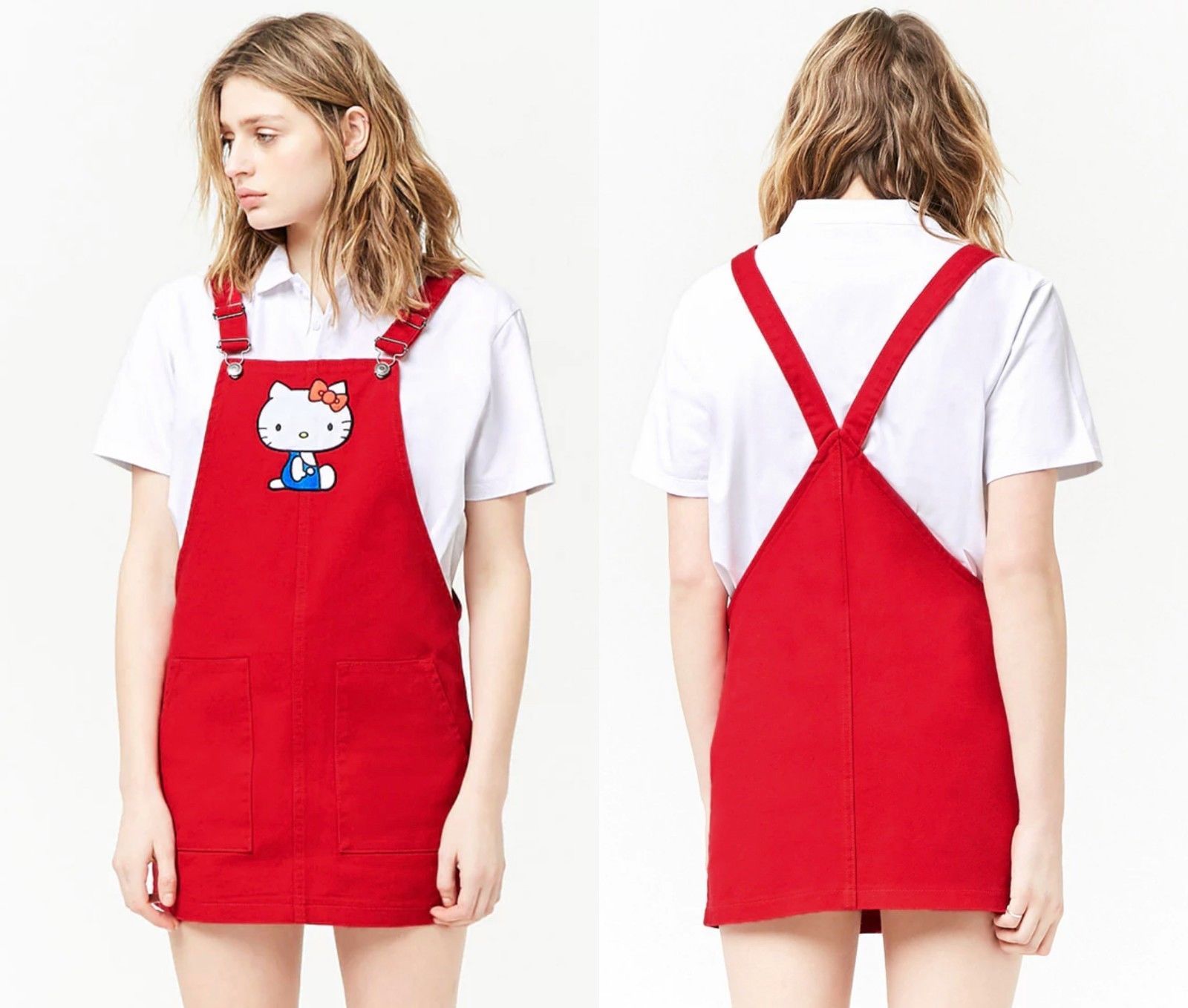  Hello  Kitty  red denim overall dress pinafore jumper women  