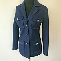 Vintage 1970s Jonathan Logan size S Navy Blue Fitted Leisure Disco Jacke... - $24.95