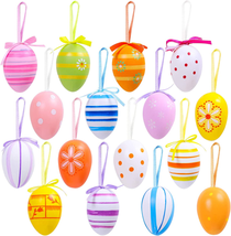16 Pieces Easter Hanging Eggs Colorful Plastic Easter Eggs Easter Hanging Orname