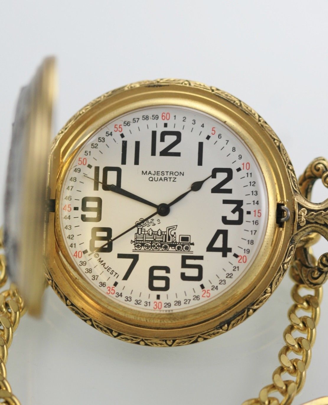 Majestron White Men's Stainless Silver Gold Pocket Quartz Battery Watch