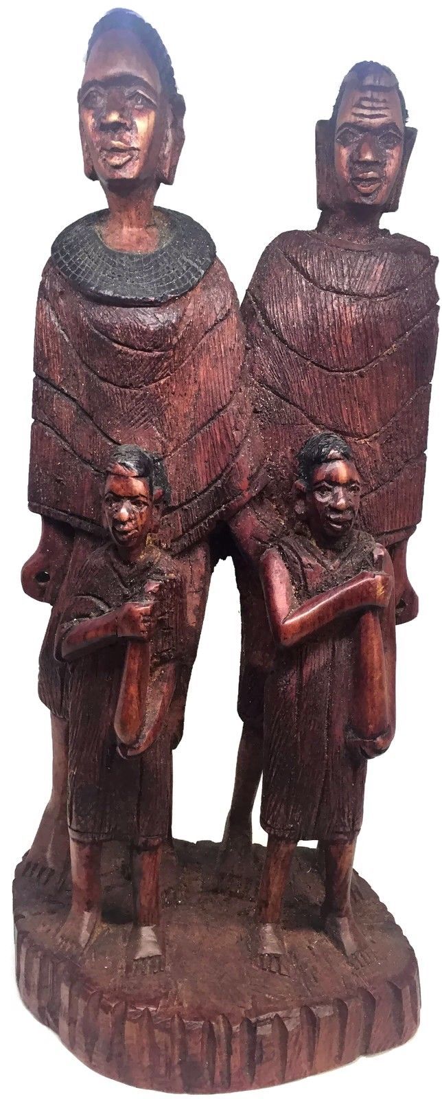 African Family of Four HandCarved Dark Wood Statue Antique Authentic