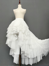 White Sparkly Layered Tulle Skirt Outfit High-low Wedding Party Tulle Skirts  image 1