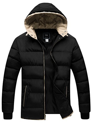 ZSHOW Men's Winter Double Hooded Thicken Quilted Cotton JacketBlack ...