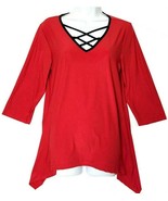 NY Collection 3/4 Sleeve Asymmetrical Glittery Lace Up Blouse Top (Small) - $14.99