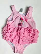 Girl&#39;s Size 6-9 M Months One Piece Disney Pink Minnie Mouse Ruffle Swimsuit - $12.00