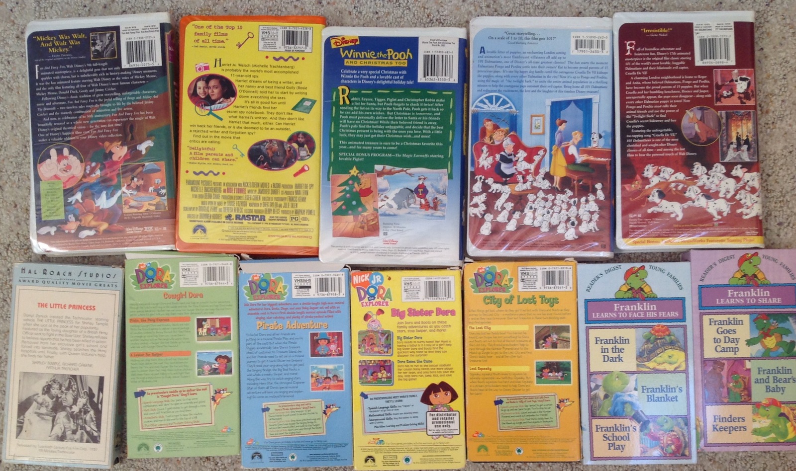 Childrens Movies Vhs Lot 12 Dora The Explorer Disney Dalmatians Pooh 