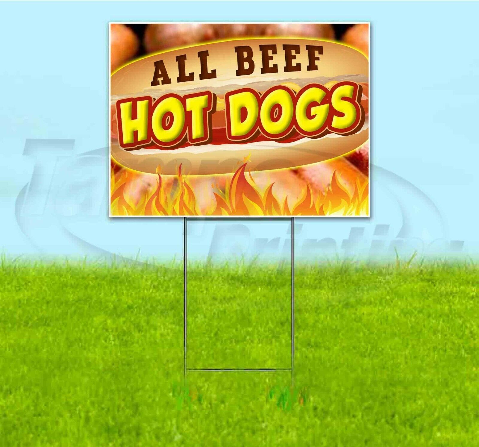 ALL BEEF HOT DOGS 18x24 Yard Sign WITH STAKE Corrugated Bandit BUSINESS FOOD