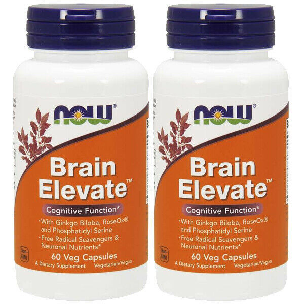 NOW Foods Brain Elevate 2X60 Caps Huperzine/Gingko/Phosphatidyl/L-Glutamine