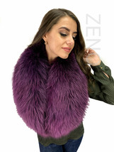 Raccoon Fur Collar 47' (120cm) Saga Furs Fat Scarf Purple Color Fur Wrap Boa image 2