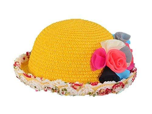PANDA SUPERSTORE Lovely Summer Straw Beach Rose Yellow Girl Hat