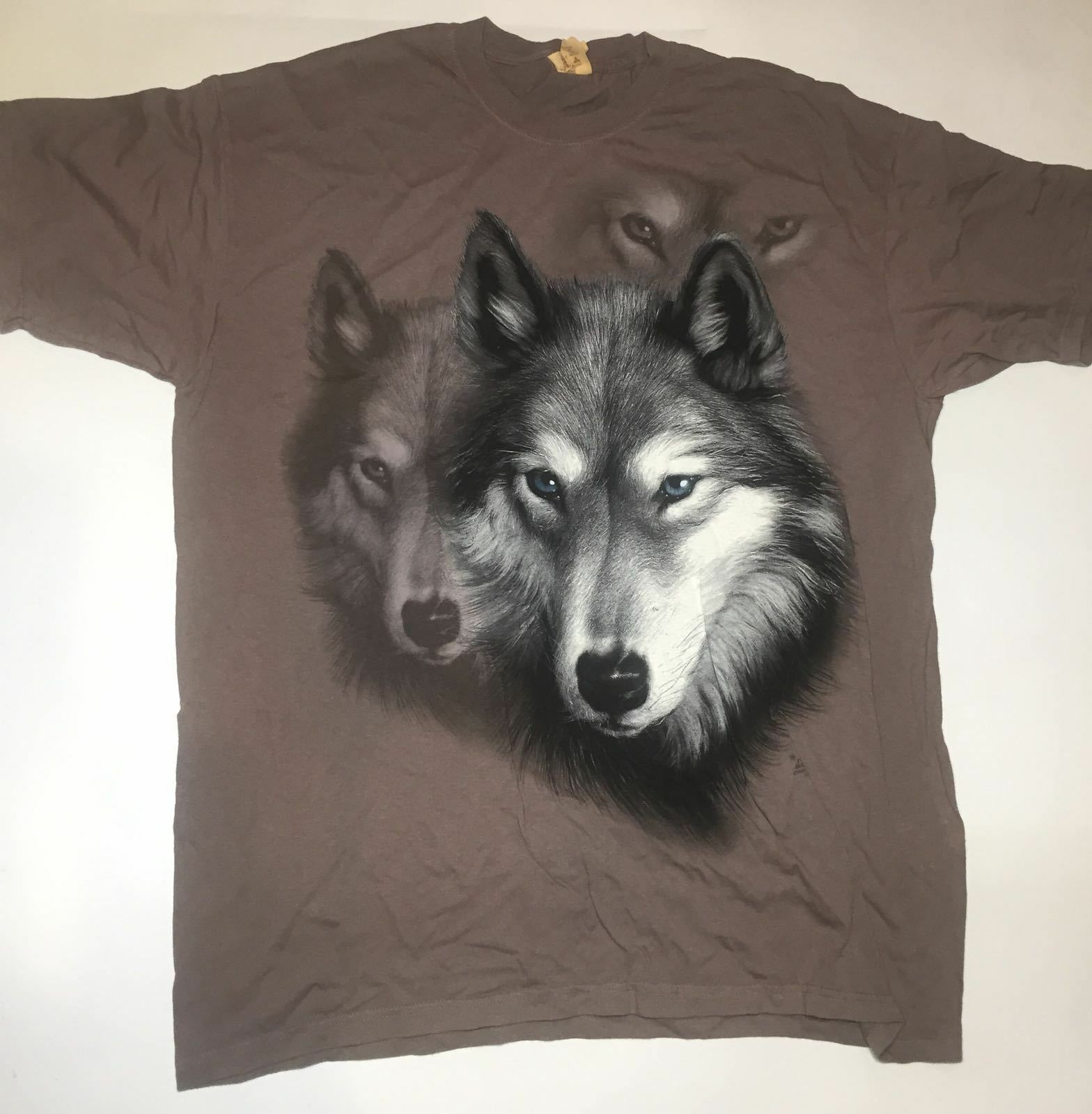 The Mountain Spirit Wolf Portrait Grey Shadow Eyes Reflection Cotton T-Shirt XL