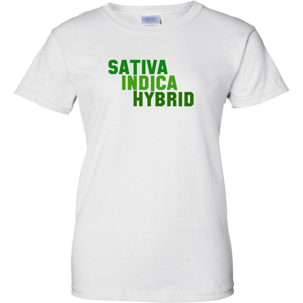 Sativa Indica Hybrid Logo Cannabis Womens T-Shirt Ladies Stoner ...