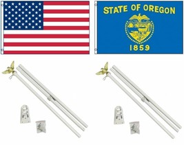 3x5 USA American & State of Oregon Flag & 2 White Pole Kit Sets 3'x5' - $36.94