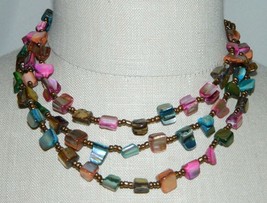 VTG Silver Tone Multi Color Abalone Mother of Pearl Shell Bead Choker Necklace - $29.70