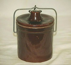 Vntage Brown Glazed Stoneware Butter Cheese Crock Wire Bail Latch Countr... - $21.77