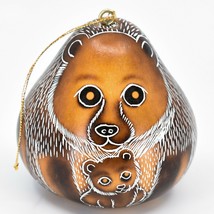 Handcrafted Carved Gourd Art Momma Bear w Cub Animal Ornament Made in Peru