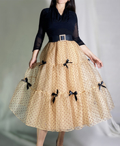 CHAMPAGNE Polka Dot Tulle Skirt Romantic Layered Dotted Tulle Skirt Plus Size image 1