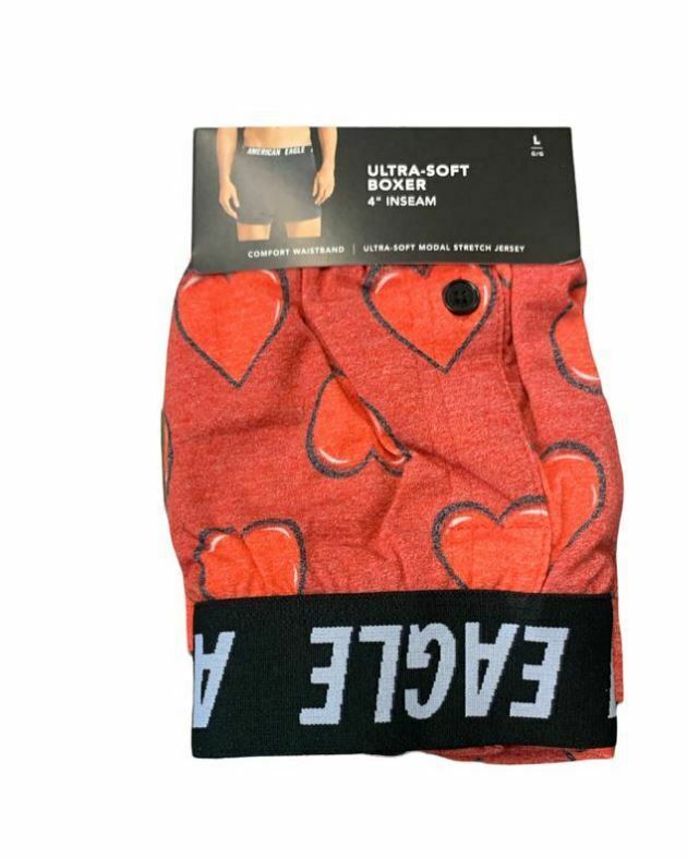 American Eagle Men's Red Hearts Ultra Soft Boxer 3 Packs Special, XL