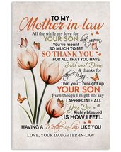 To My Mother In Law All The While My Love For Your Son Has Grown Flowers Canvas - $49.99