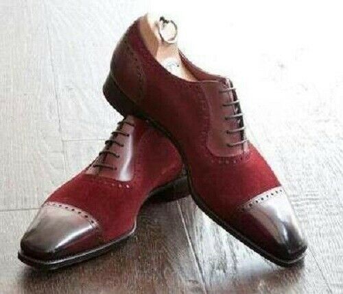 Men Two Tone shoes Handmade Genuine Leather Oxfords Lace up Dress shoes