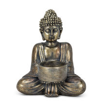 Sitting Buddha Tealight Candle Holder 6" High Antique Silver Meditate Buddhism  image 3