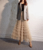 Champagne Layered Tulle Skirt Outfit Long Tiered Tulle Skirt Custom Plus Size image 5