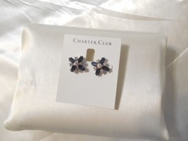 Charter Club Gold-Tone 3/4&quot; Blue Stone &amp; Clear Crystal Stud Earrings Y404 - $11.51
