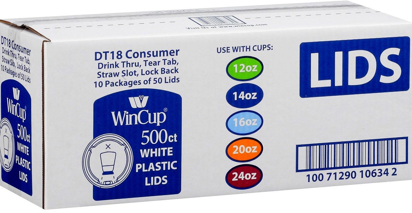 Wincup White Lids DT18 500ct use with cups 12oz, 14oz, 16oz, 20oz