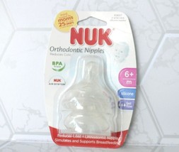 NUK 2 Wide Neck Orthodontic Nipples Silicone Fast Flow 6+ Months Germany - $16.99