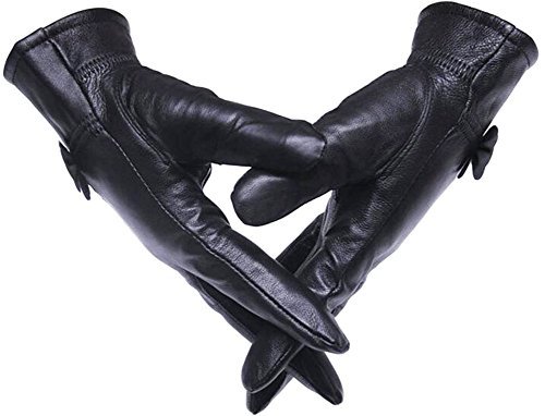 Best Selling Women's Winter Warm Black Leather Gloves-15