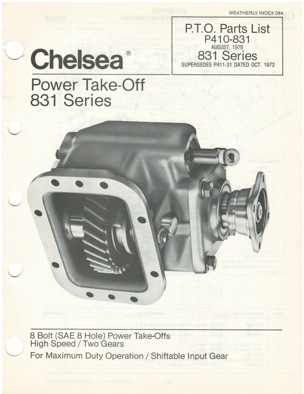 1978 Chelsea 831 Series Power TakeOff Parts List (P410831) {D1548